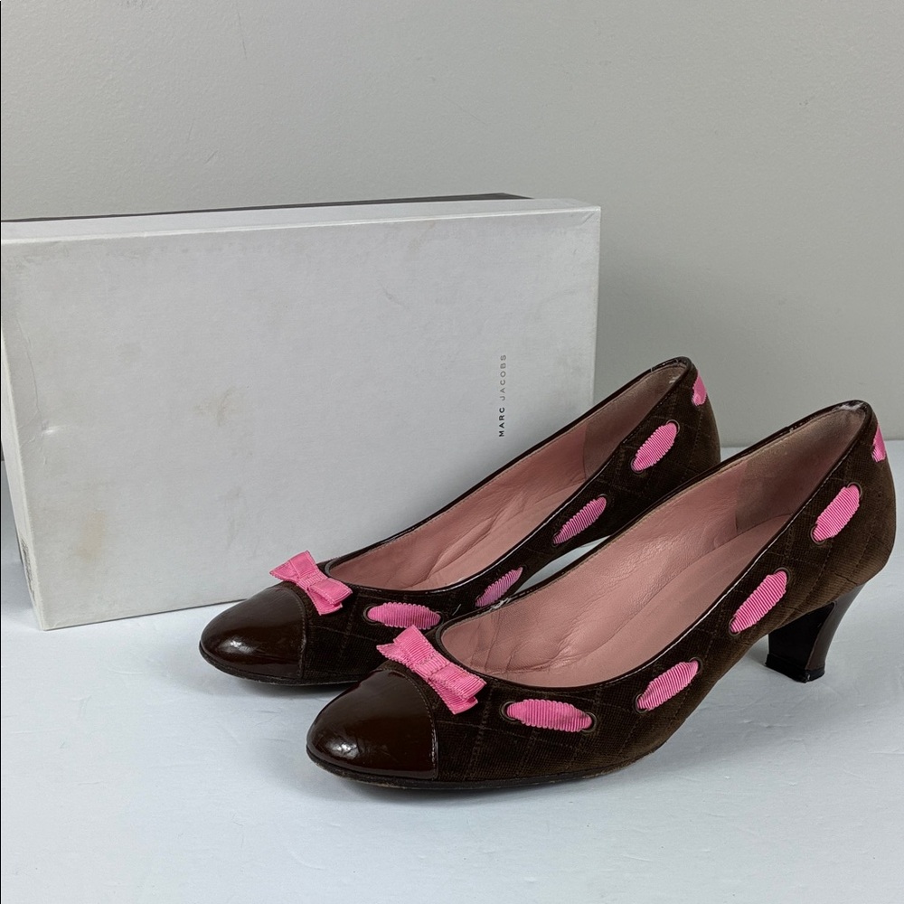 Marc Jacobs Coquette Velvet Heels Pink Bow 9.5 Flirty Girly Romantic